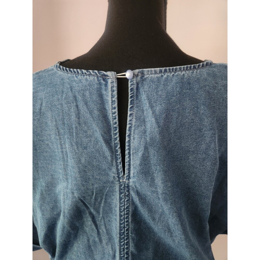 NWT CUPSHE Denim Mini Dress Women’s V Neck Smocked Waist Short Sleeve XL - Picture 8 of 12